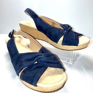 Lands' End Navy Wedge Sandals